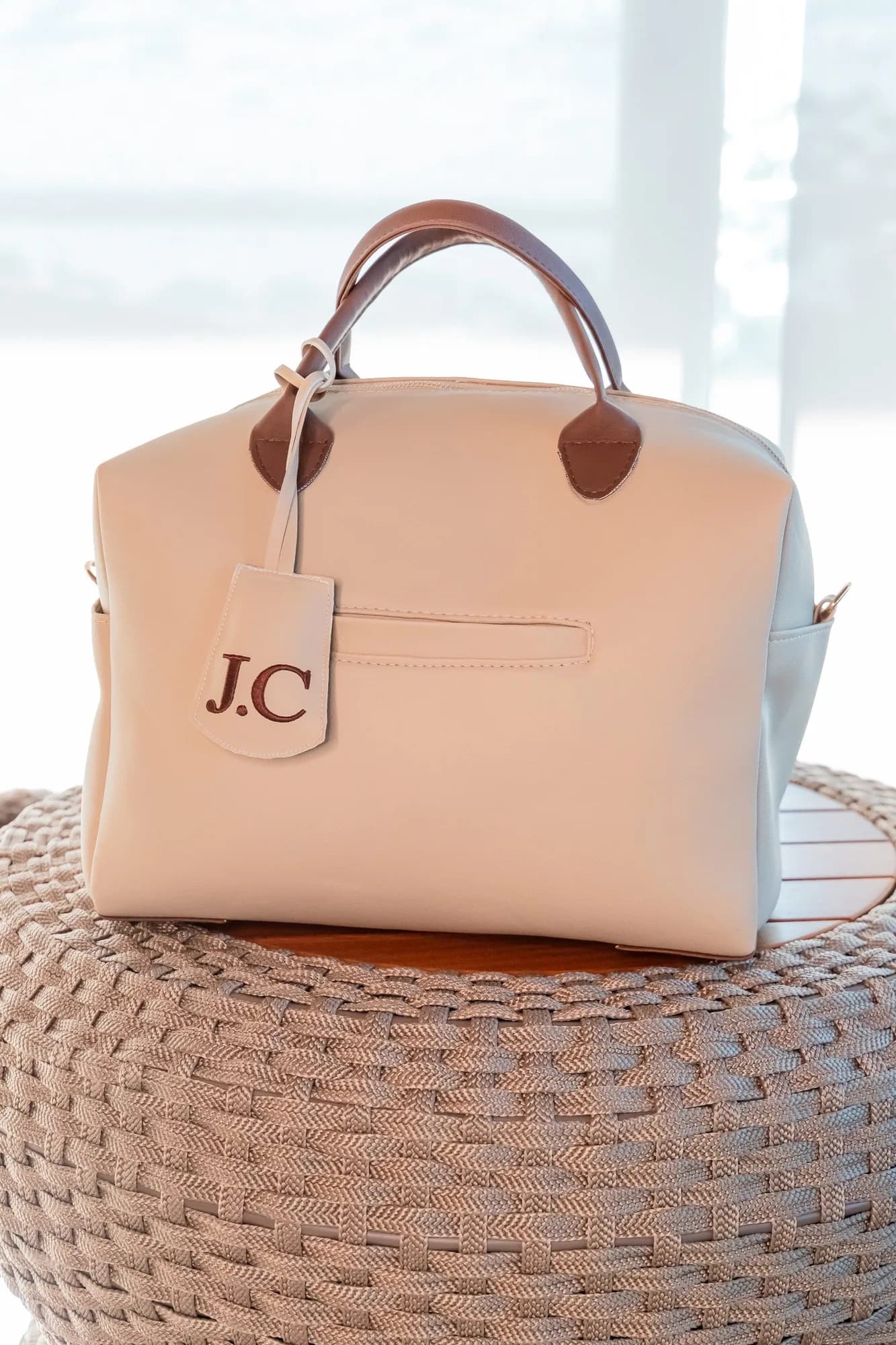 Bolsa de maternidade de luxo da Bebê e Neném, em couro premium creme